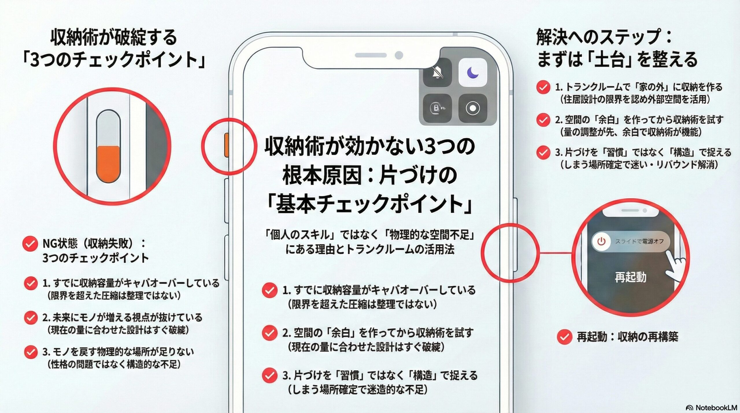 iPhoneのマナーモードスイッチ、おやすみモードアイコン、再起動の確認ポイント