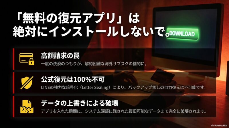 無料の復元アプリはインストールしない