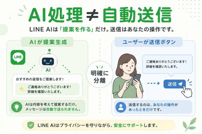 LINE AIの提案生成と送信操作の違いを示した図