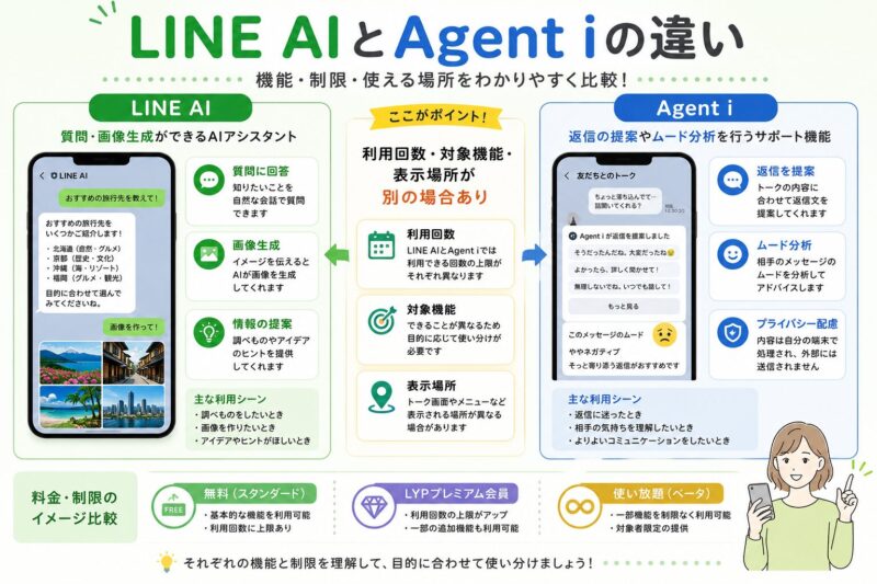 LINE AIとAgent iの違いと制限関係を説明した図