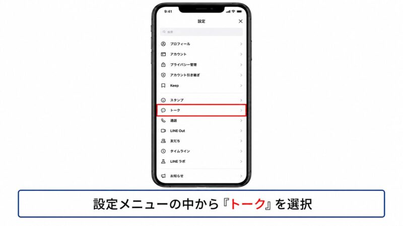 LINEのトークルーム下部からプラスメニューを開く手順の画像