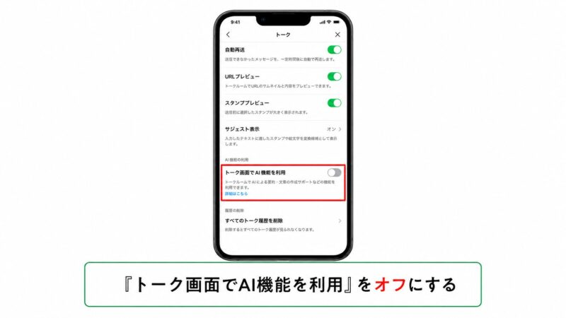 LINEのトークルームでAgent iの表示設定をオフにする手順の画像