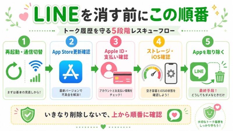 iPhoneでLINEが更新できない時の安全な5段階対処フロー