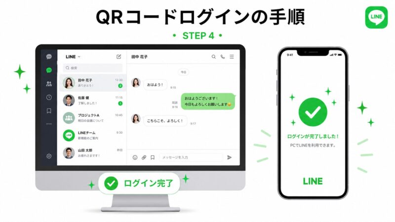 ログインが成功してPC版LINEのトーク画面が表示される画像