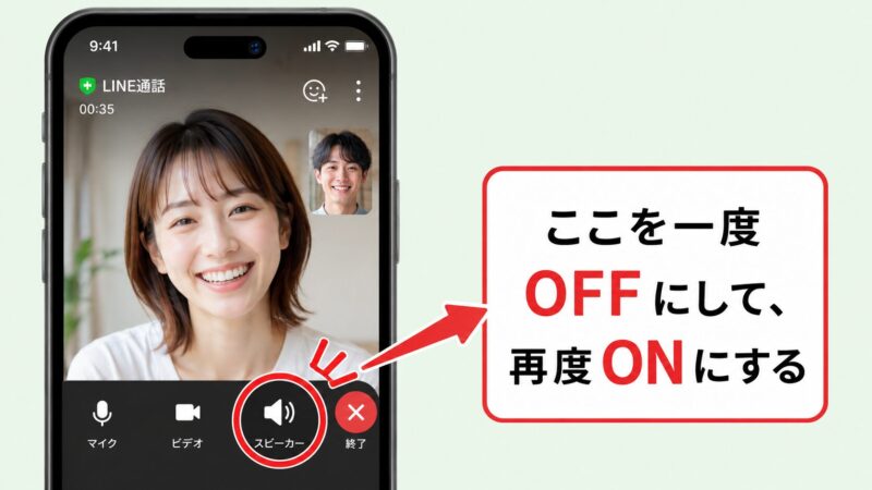 LINE通話画面のスピーカーアイコン。これをタップして音声出力先をリセットします