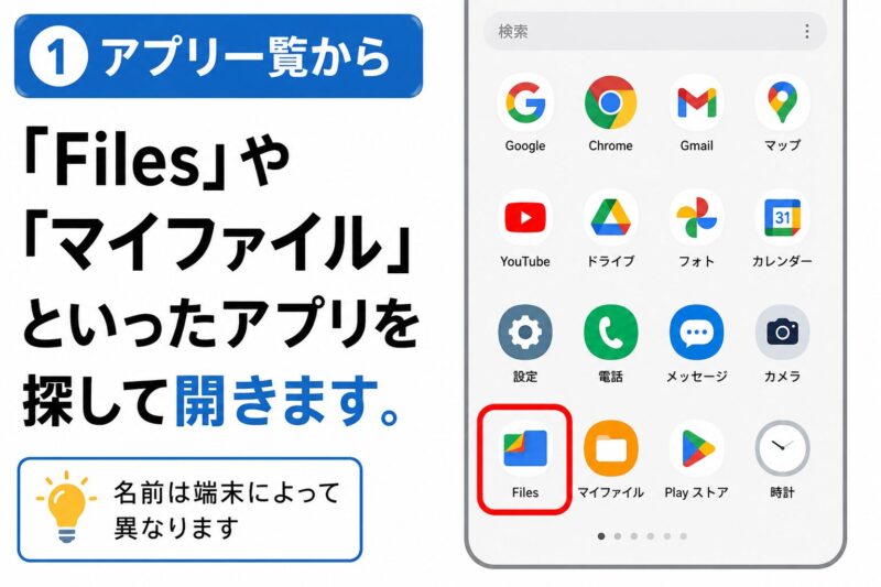 AndroidでFilesアプリを探してLINEからダウンロードしたファイルを確認する方法