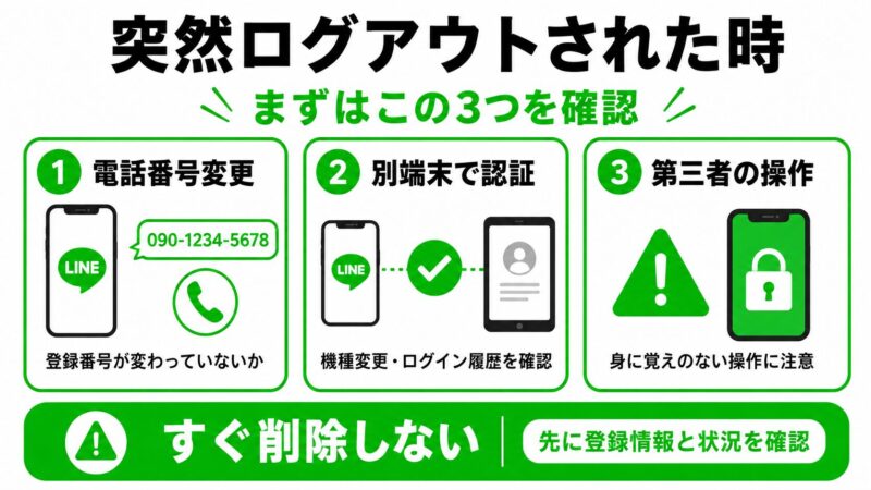 突然ログアウト時の確認チェックリスト
