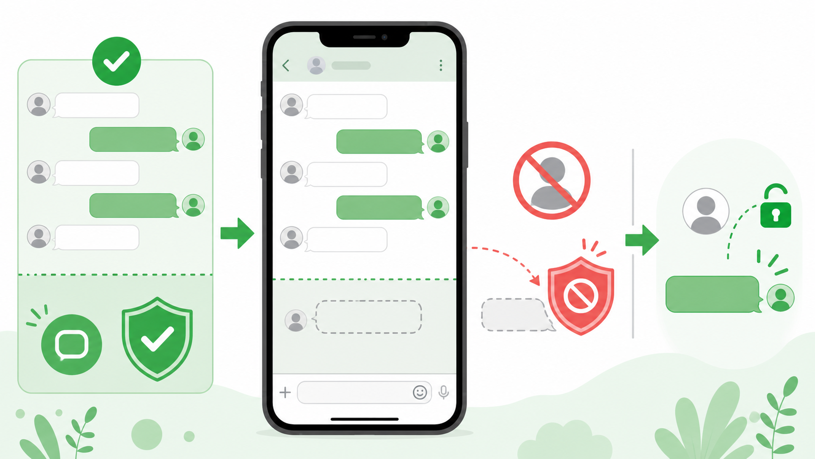LINEのブロックでは過去のトーク履歴が残りトーク削除とは別操作であることを示す図
