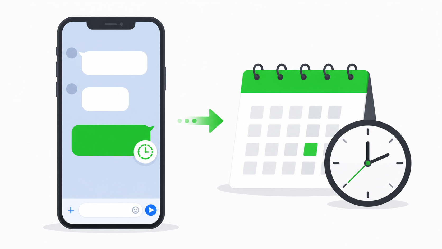 LINEのメッセージ予約を表すスマートフォンとカレンダーの図解